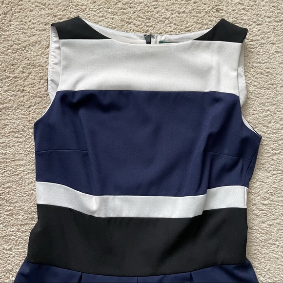 Lauren Ralph Lauren Navy Beige and Black Striped Fit and Flare Dress size 4 - Picture 2 of 12